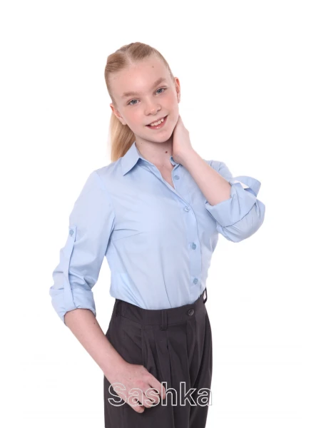 Сорочка-блуза для дівчинки Sashka класична блакитна, розмір 116-152